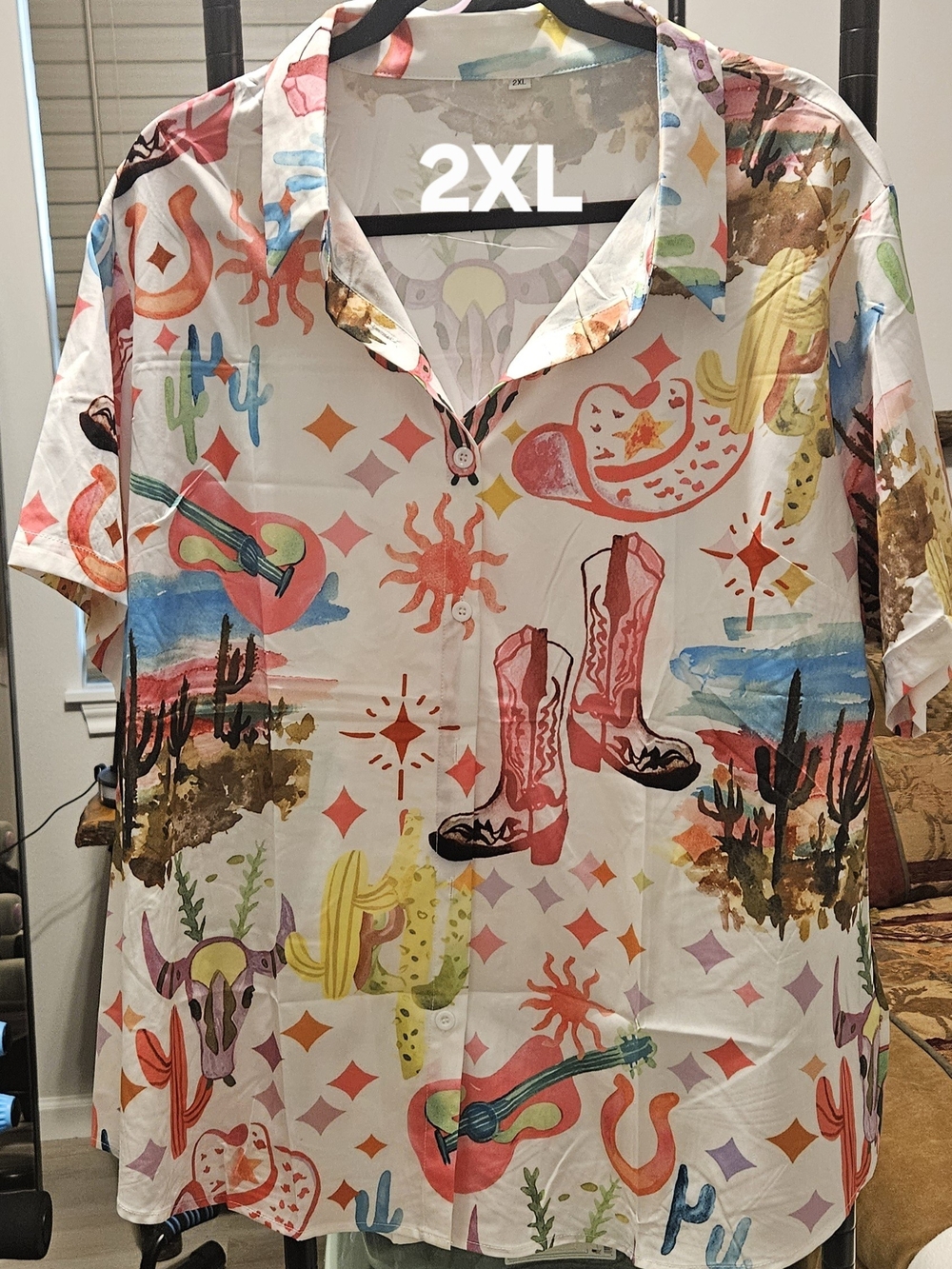 Western Western-Print Button-Up Shirt in Multi Colors